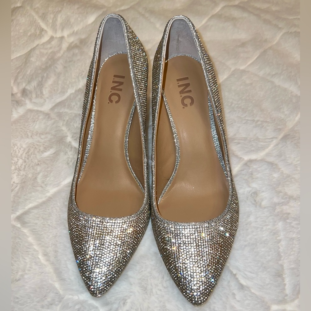 INC Zitah silver crystal rhinestone heels. New in box. Gorgeous. 8M. 3” heel.